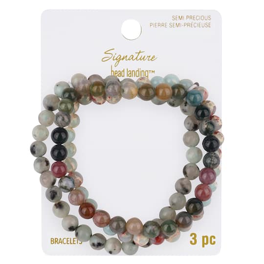 6 Packs: 3 ct. (18 total) Signature Color Shop Fancy Jasper, Kiwi & Serpentine Beaded Bracelets by Bead Landing™